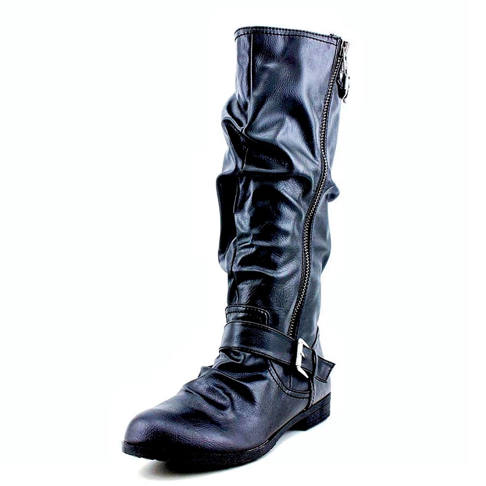 Tall Black Ruched Boots